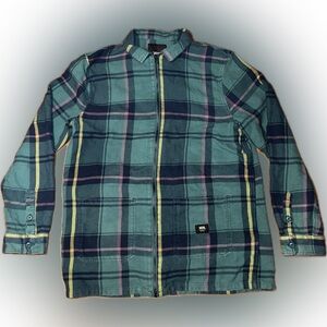 Vans Green Teal Plaid Flannel Zip Up Collar Shirt Jacket L Skater Grunge